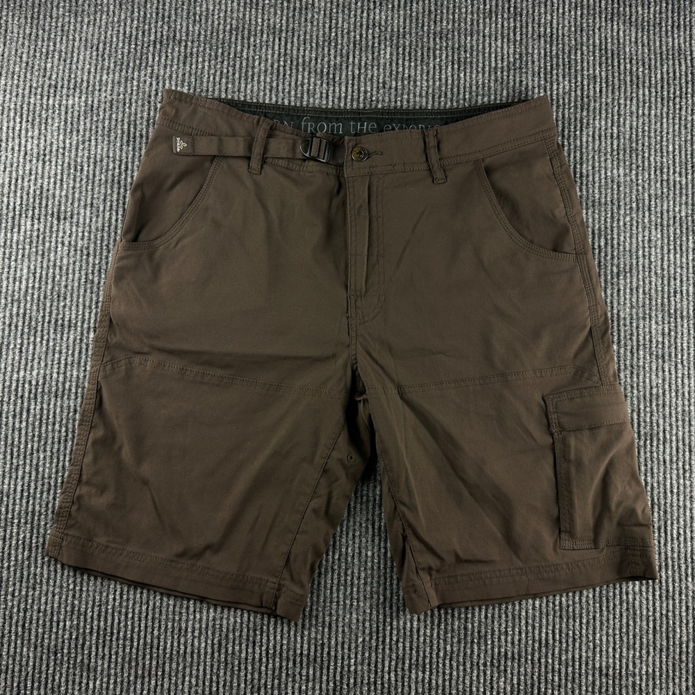 Prana Zion Mens Brown Stretch Hiking Cargo Shorts Size 34W x 10L